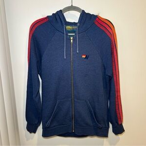 Aviator Nation Zip Up Hoodie Navy Blue Stripes Size Small